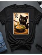 Camiseta de gato ramen: un adorable gato negro comiendo ramen, personaje vintage japonés de amor.