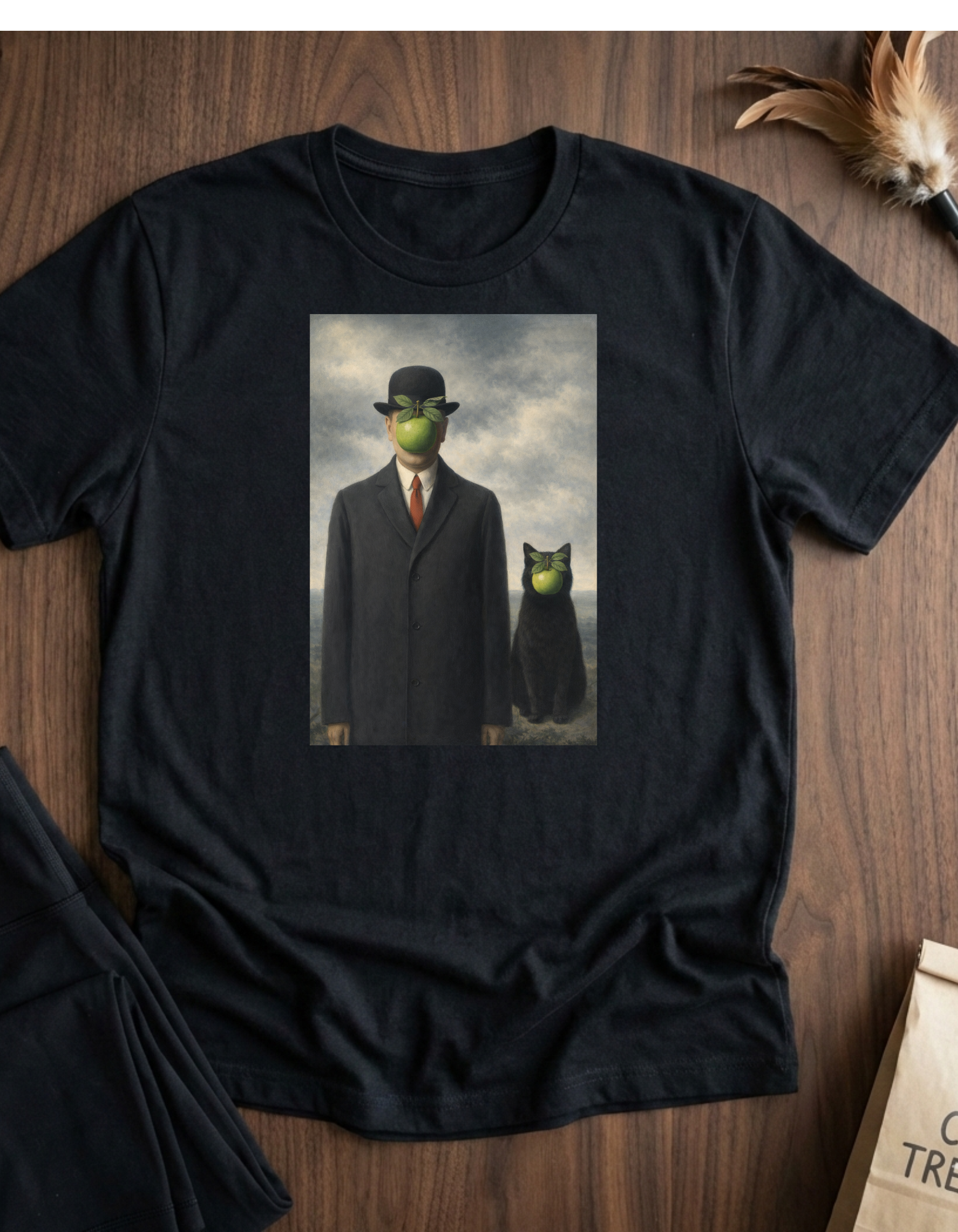 Surreal Magritte-Inspired Man with Apple T-Shirt — Vintage Surrealist Art Tee