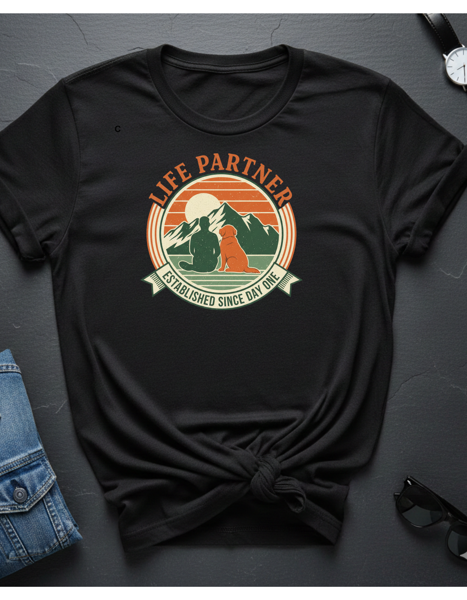 Life Partner Dog T-Shirt — "Established Since Day One" Retro Camping Tee