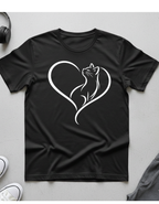 Cat Heart T-Shirt — Minimal Silhouette Cat Lover Tee