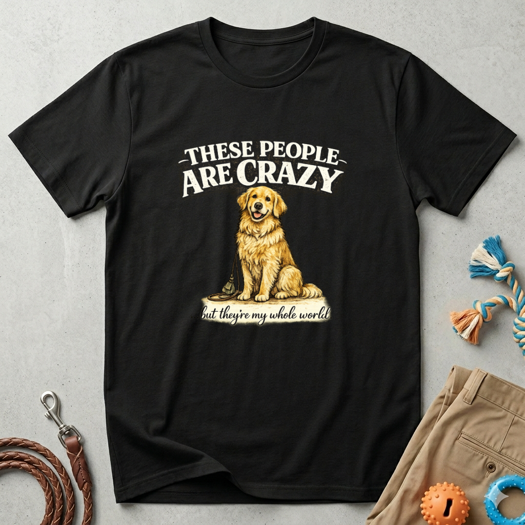 T-Shirt — "These People Are Crazy (But They’re My Whole World)" Golden Retriever Dog Lover Tee