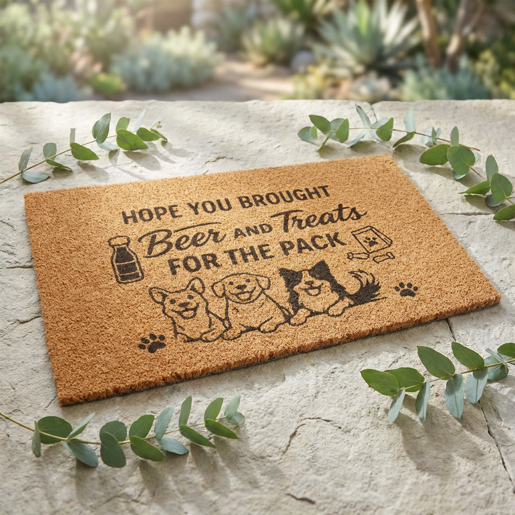 Doormat — "Hope You Brought Beer and Treats for the Pack" Dog Lover Welcome Mat