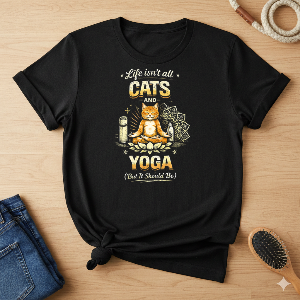 Cats and Yoga T-Shirt — "Life Isn’t All Cats and Yoga (But It Should Be)" Funny Cat Lover Tee