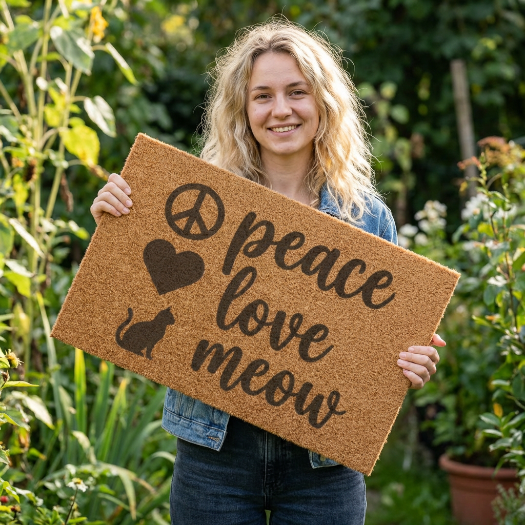 Doormat — "Peace Love Meow" Cat Welcome Mat
