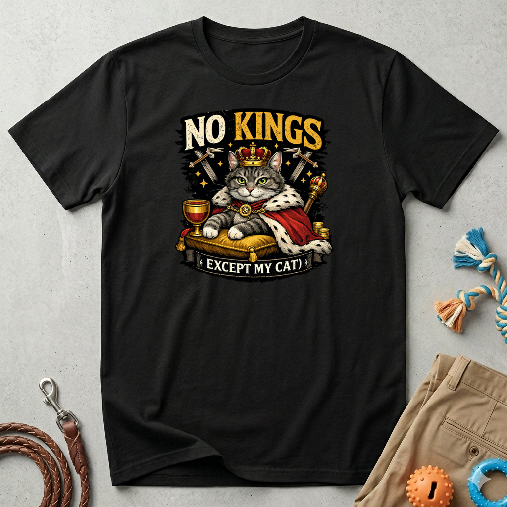 No Kings Except My Cat T-Shirt — Funny Cat Royalty Tee for Cat Lovers
