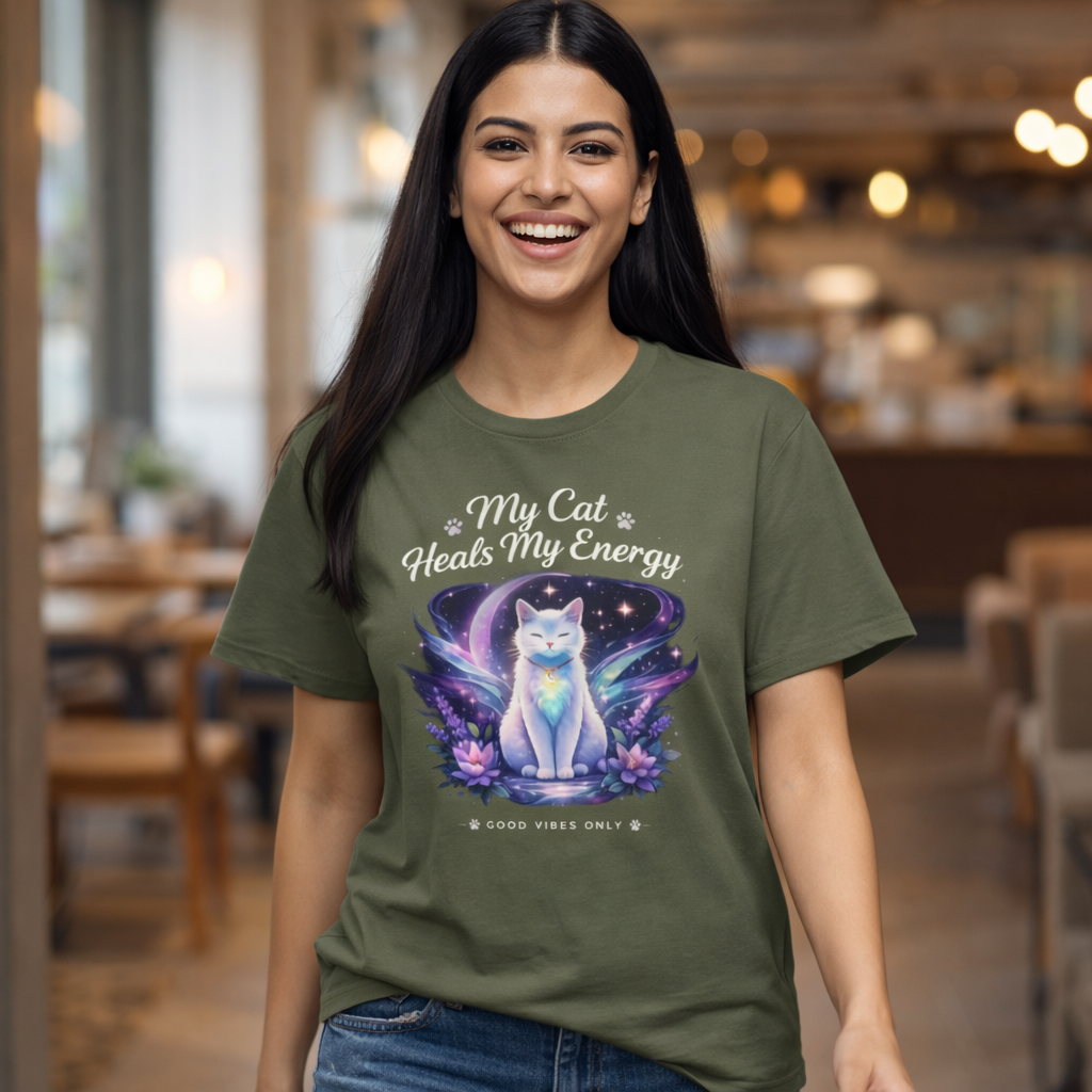 My Cat Heals My Energy T-Shirt — Spiritual Cat Lover Tee