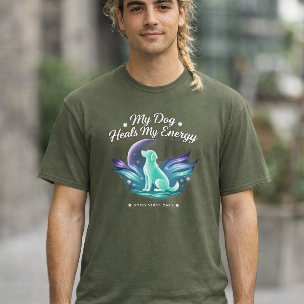 My Dog Heals My Energy T-Shirt — Spiritual Dog Lover Tee