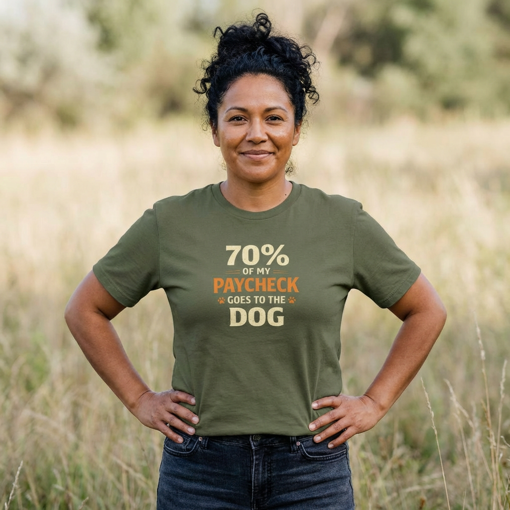 Dog Lover T-Shirt — "70% of My Paycheck Goes to the Dog" Funny Pet Owner Tee