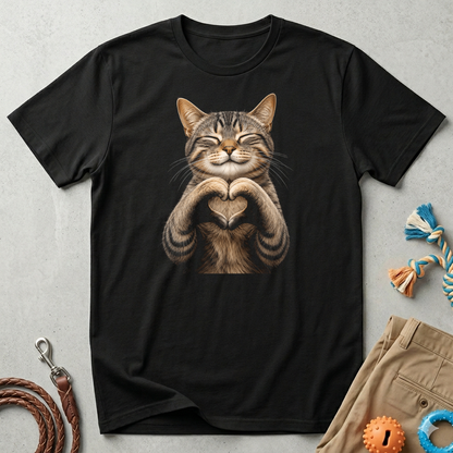 Smiling Tabby Cat Heart Pose T-Shirt