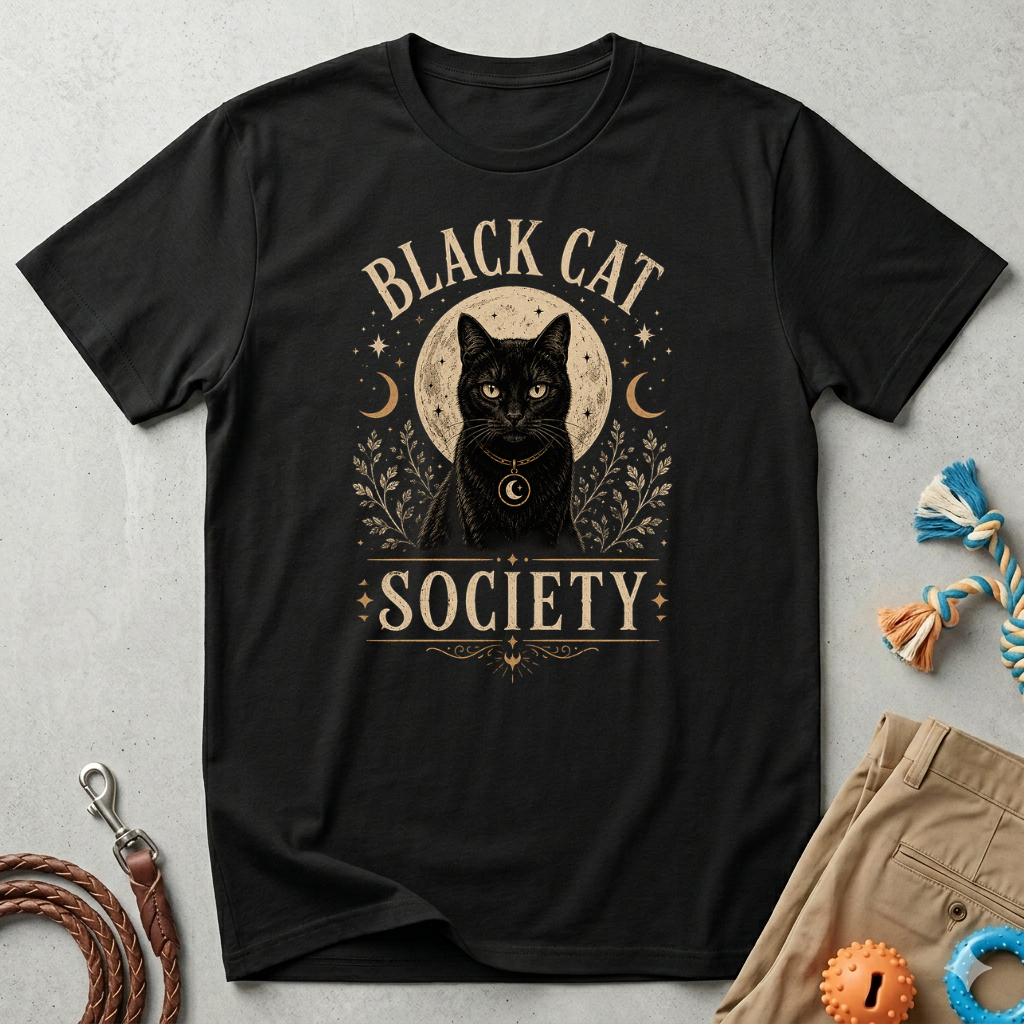 Black Cat Society T-Shirt — Vintage Moon & Mystic Cat Graphic Tee