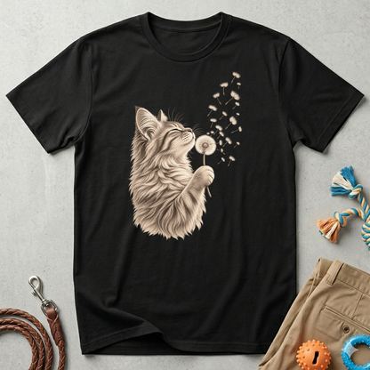 Cat Dandelion T-Shirt — Cute Cat Blowing Dandelion Graphic Tee