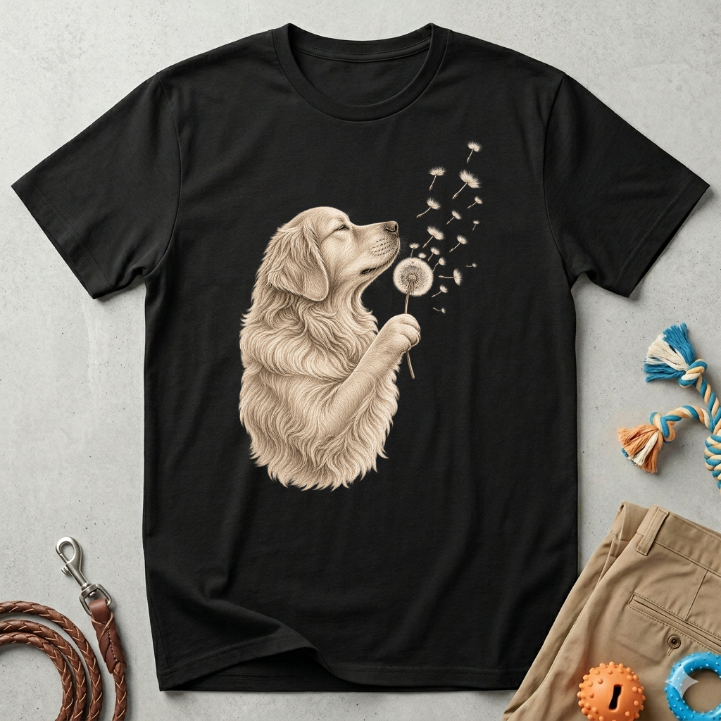 Golden Retriever Dandelion T-Shirt — Cute Dog Floral Tee