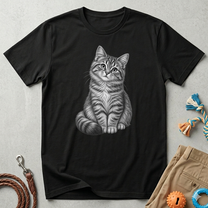 Cat Portrait T-Shirt — Realistic Gray Tabby Kitten Tee