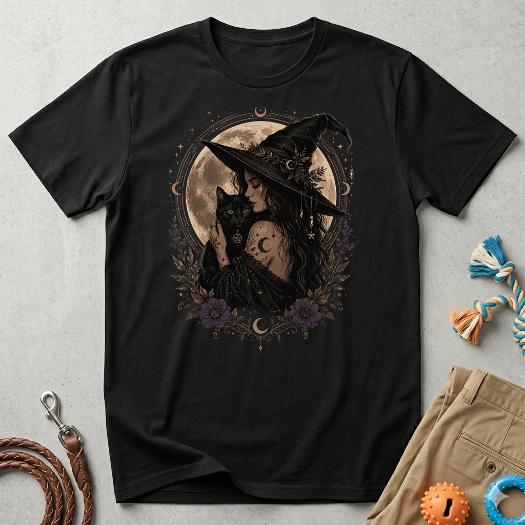 Witch Cat Moon T-Shirt – Gothic Witchcraft Graphic Tee