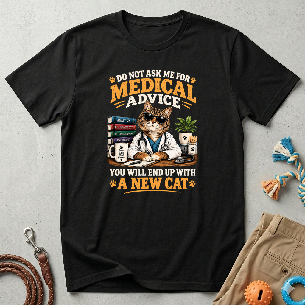 Cat Doctor T-Shirt — "Do Not Ask Me for Medical Advice, You Will End Up With a New Cat" Funny Vet Cat Tee