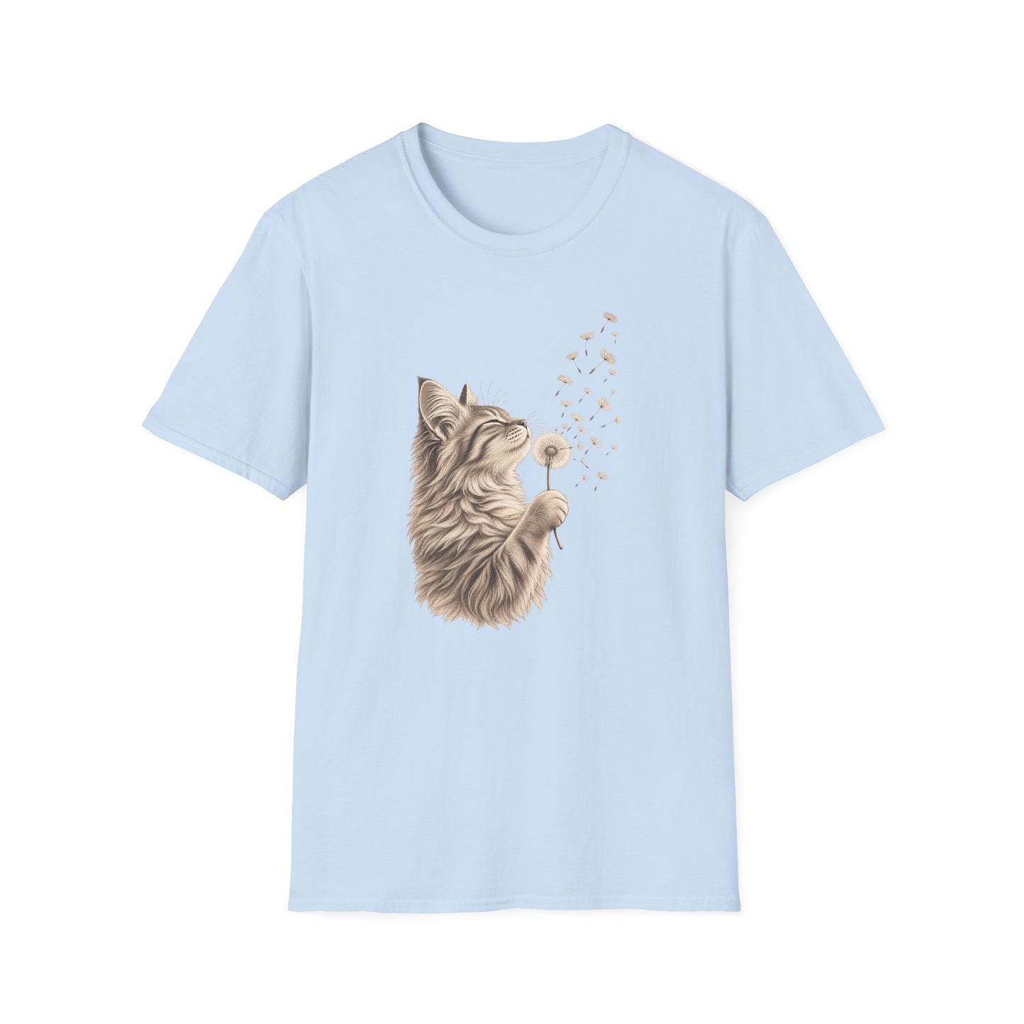 Cat Dandelion T-Shirt — Cute Cat Blowing Dandelion Graphic Tee