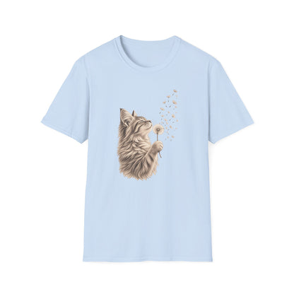 Cat Dandelion T-Shirt — Cute Cat Blowing Dandelion Graphic Tee
