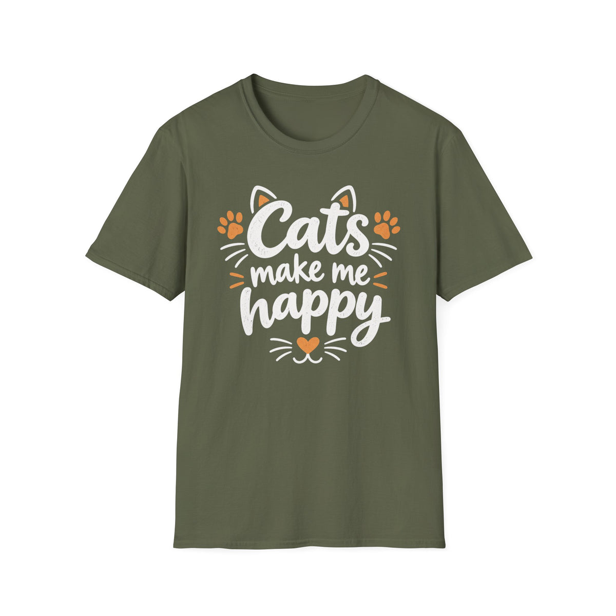 Cats make me happy T‑Shirt – Cute Paw Print & Heart Graphic Tee