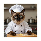 Póster de gato chef: adorable gato siamés con traje de chef, arte mural vertical mate