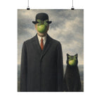 Surreal Apple-Faced Man & Cat Matte Poster — Vintage René Magritte Style Art Print