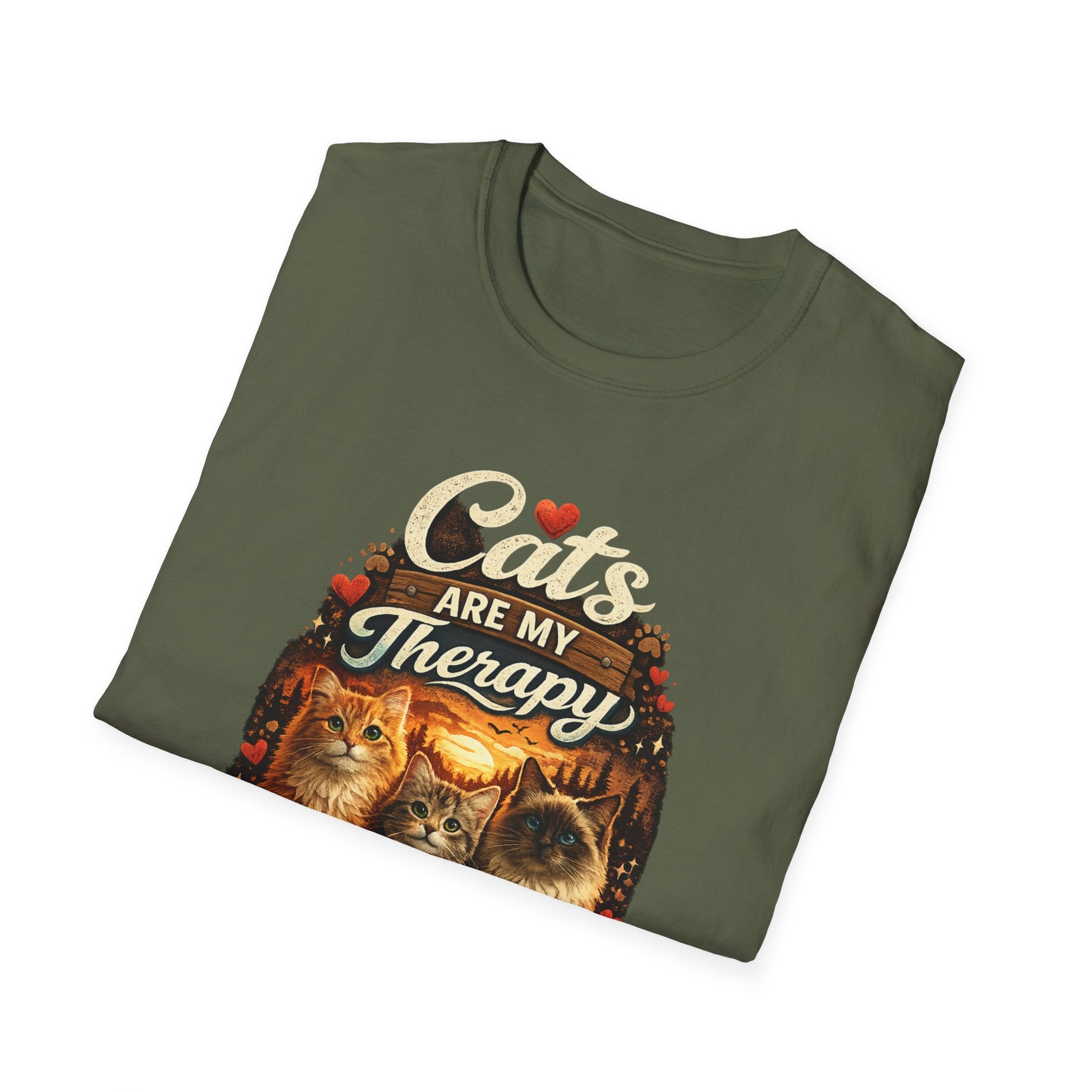 Cats Are My Therapy T-Shirt — Vintage Cozy Cat Lover Tee