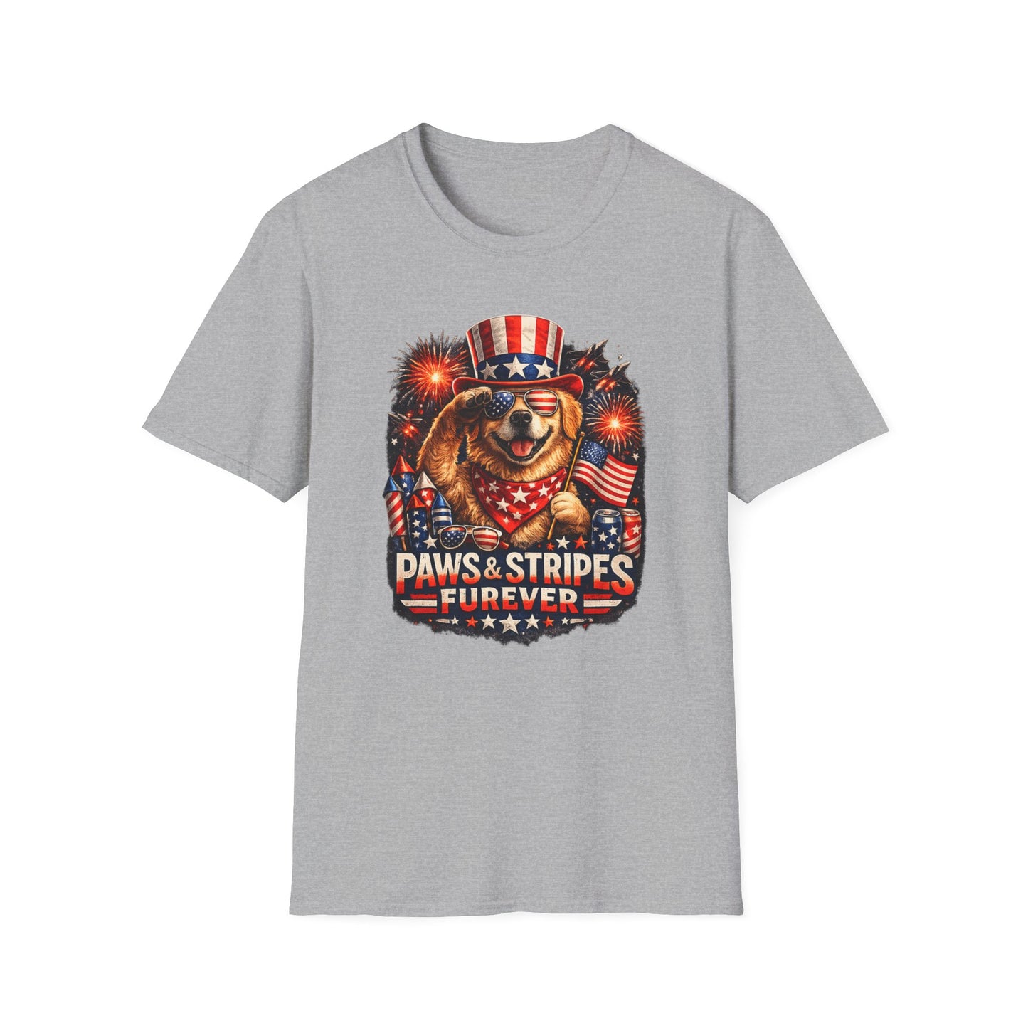 Patriotic Dog T-Shirt — "Paws & Stripes Forever" 4th of July Tee
