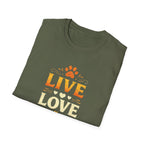 Live Love Bark T-Shirt — Funny Dog Lover Tee with Paw Prints