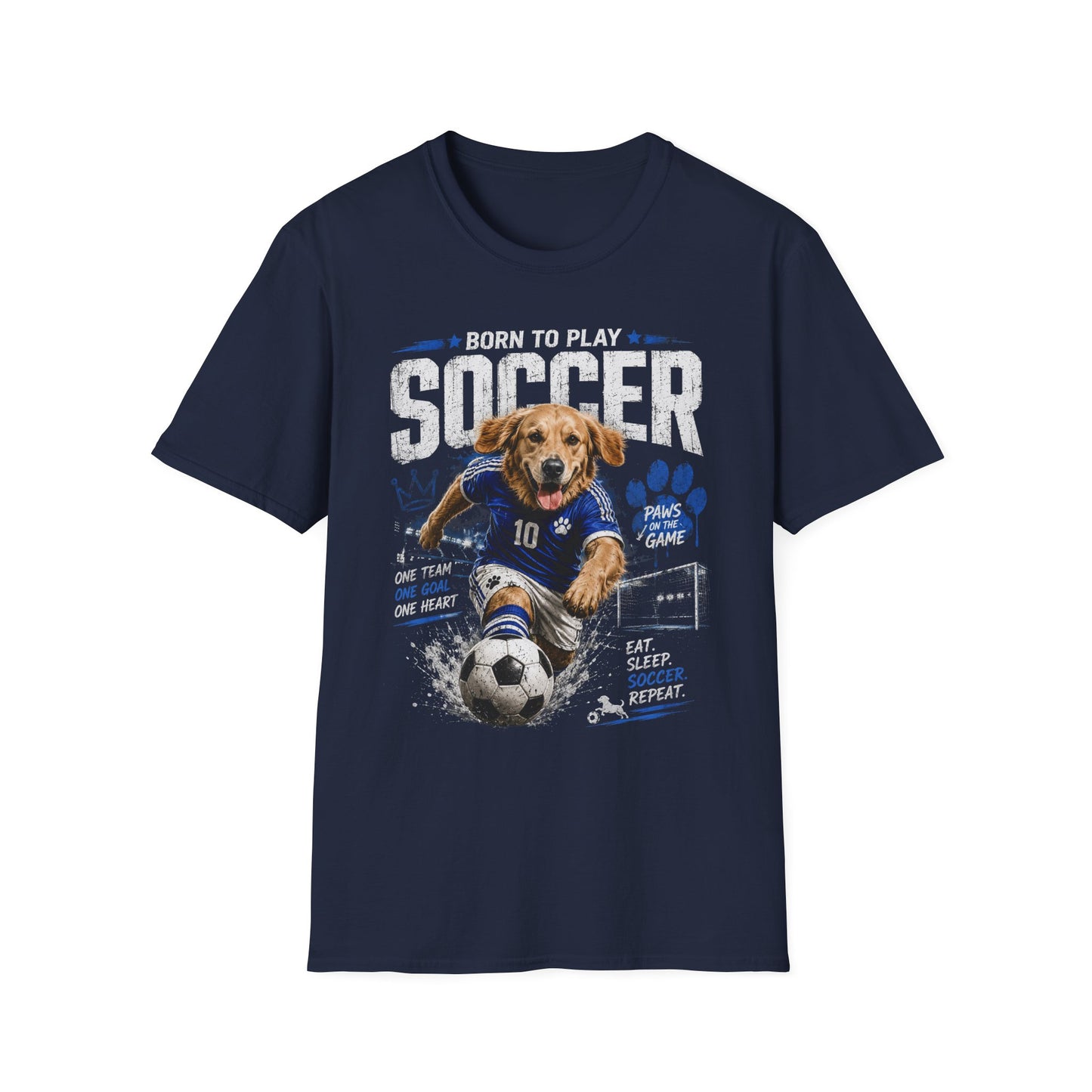Born to Play Soccer T-Shirt — Golden Retriever Soccer Dog Design