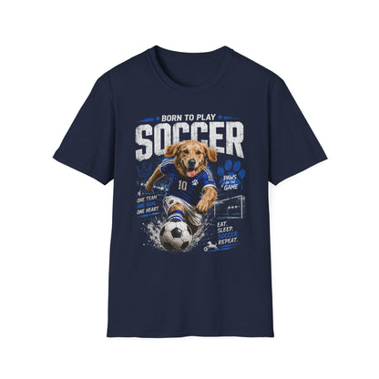 Born to Play Soccer T-Shirt — Golden Retriever Soccer Dog Design