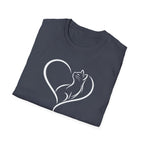 Cat Heart T-Shirt — Minimal Silhouette Cat Lover Tee