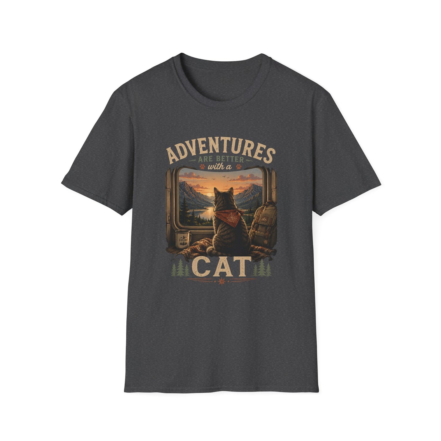 Adventure Cat T‑Shirt — “Adventures Are Better with a Cat” Graphic Tee
