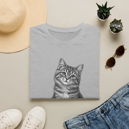 Cat Portrait T-Shirt — Realistic Gray Tabby Kitten Tee