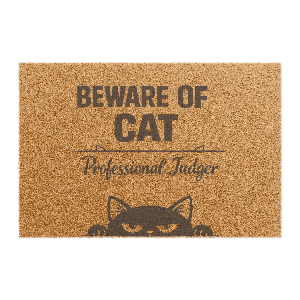 Doormat — "Beware of Cat: Professional Judger" Funny Cat Welcome Mat