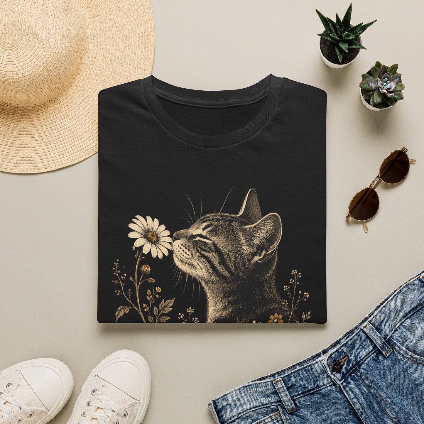 Cat & Wildflower T-Shirt — Whimsical Floral Kitty Tee