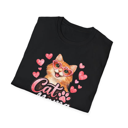 Cat Mama T-Shirt — Cute Cat with Hearts Graphic Tee for Cat Lovers