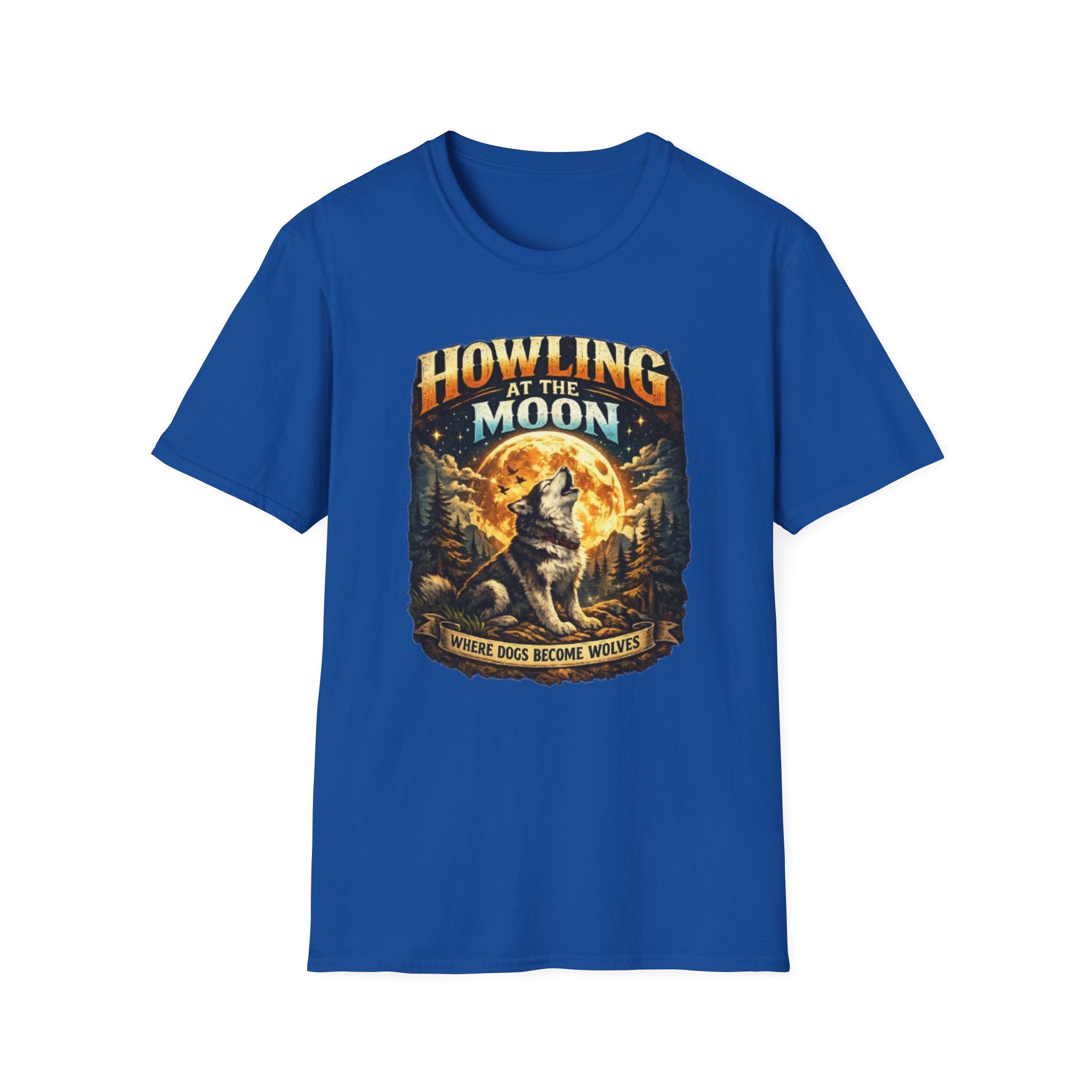 Howling at the Moon T-Shirt — Vintage Wolf Graphic (“Where Dogs Become Wolves”)
