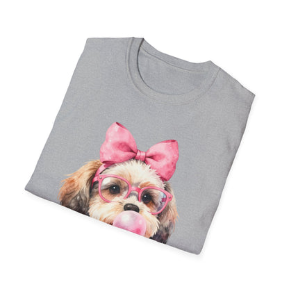 Shih Tzu Bubblegum Bow T-Shirt — Cute Puppy Tee for Dog Lovers