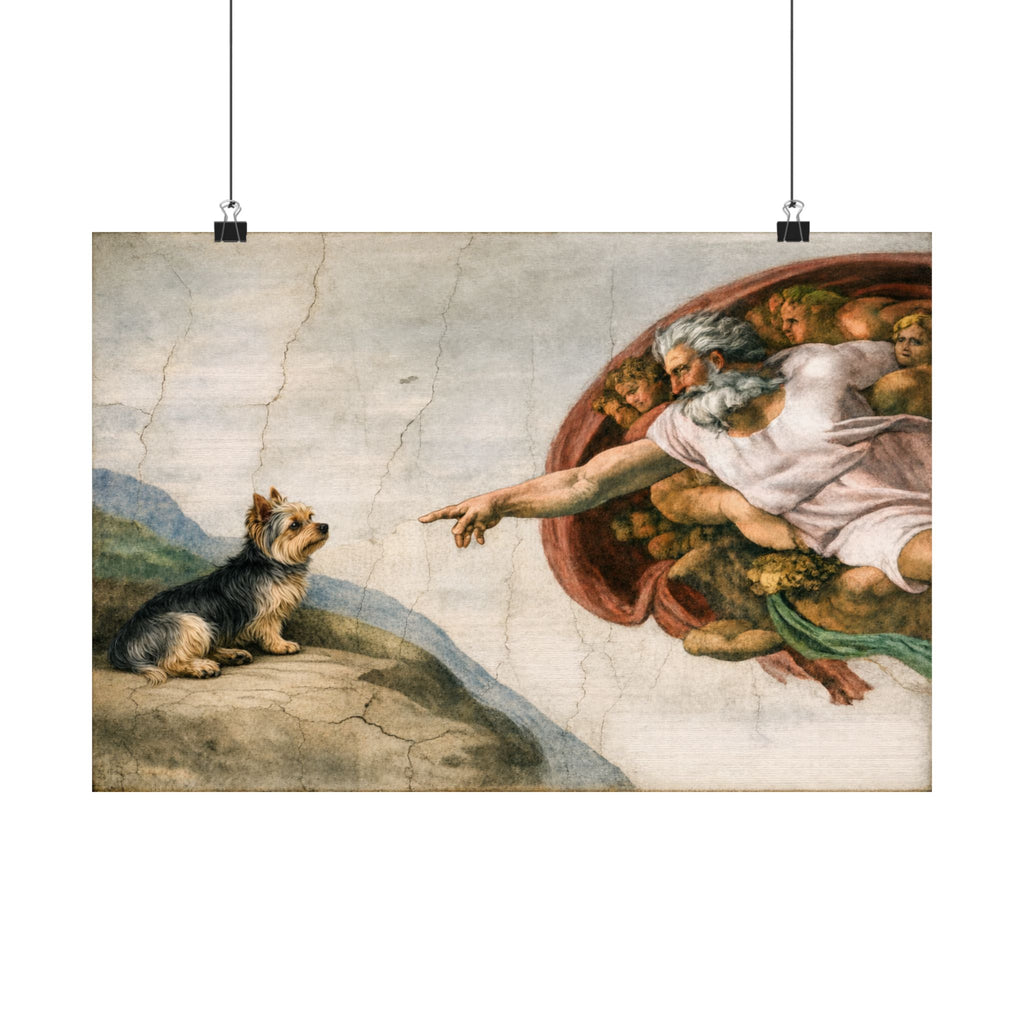 Matte Poster — 'The Creation of Pup' Renaissance Dog Art Print (Horizontal)