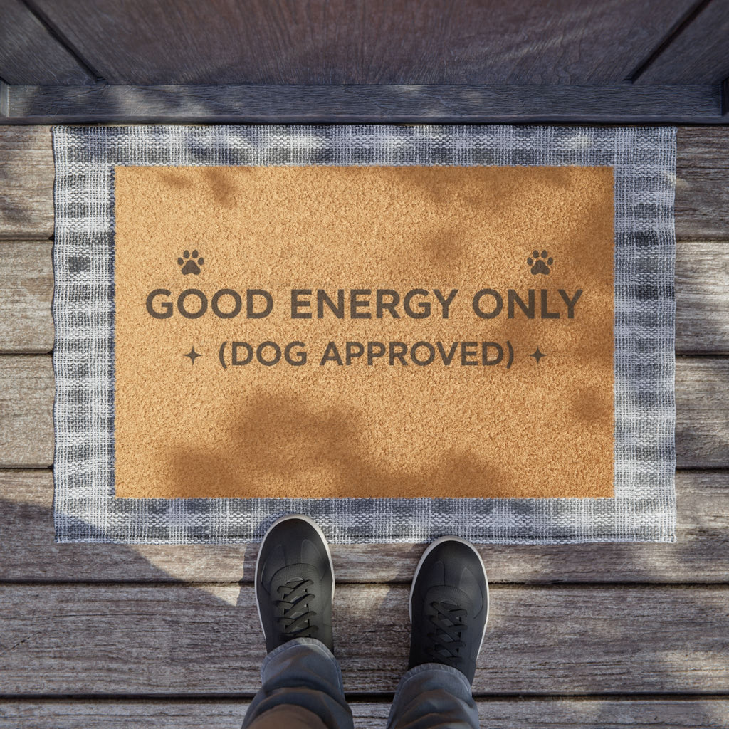 Good Energy Only (Dog Approved) Doormat — Funny Paw Print Welcome Mat for Dog Lovers