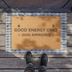 Good Energy Only (Dog Approved) Doormat — Funny Paw Print Welcome Mat for Dog Lovers