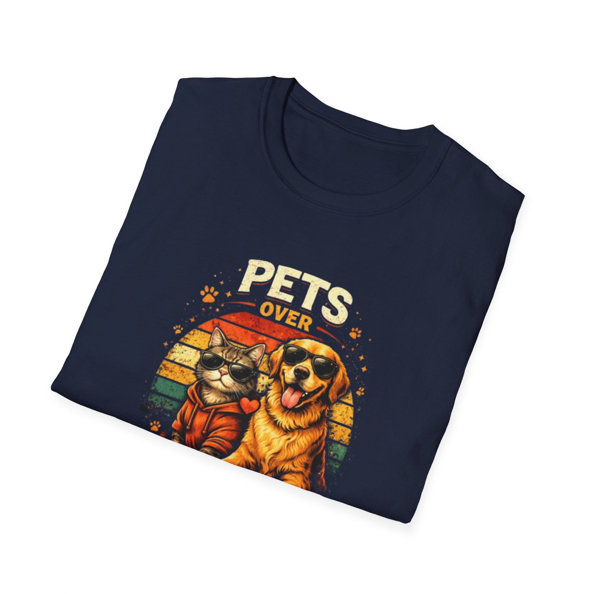 Pets Over People T-Shirt — Retro Cat & Dog Graphic Tee for Pet Lovers