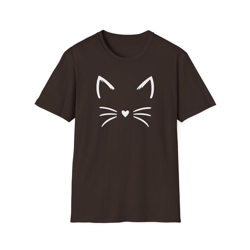 Cat Face Heart Nose T-Shirt — Cute Minimal Graphic Tee for Cat Lovers