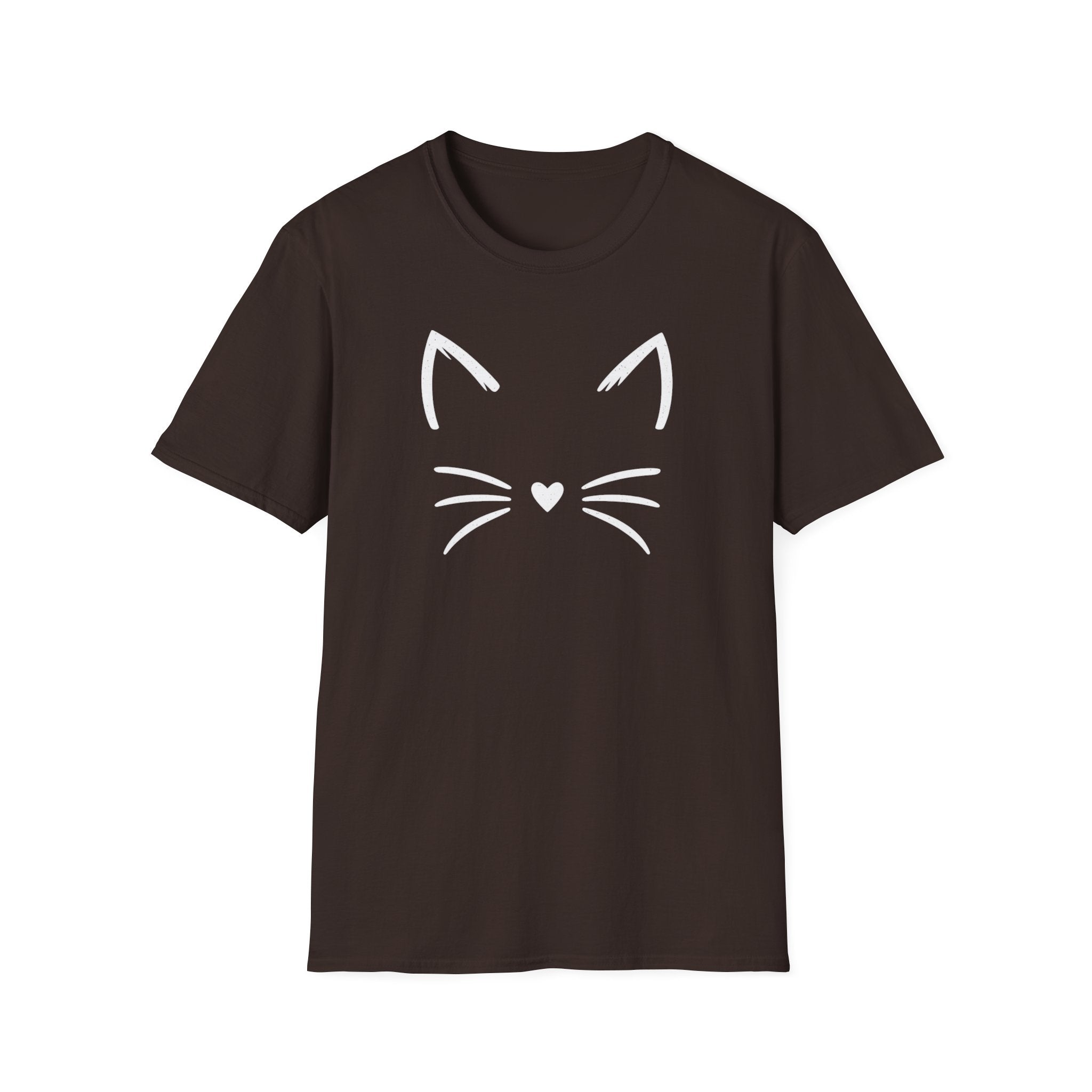 Cat Face Heart Nose T-Shirt — Cute Minimal Graphic Tee for Cat Lovers
