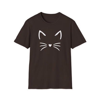 Camiseta con cara de gato y nariz de corazón: una linda camiseta con gráficos minimalistas para amantes de los gatos