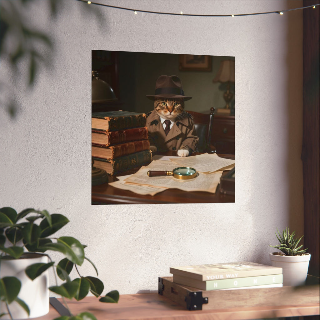 Detective Cat Poster — Vintage Sleuth Matte Vertical Wall Art