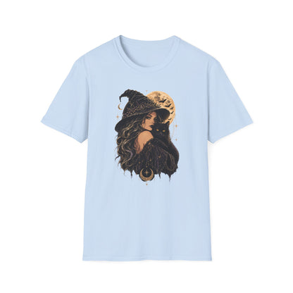 Witch & Black Cat Moon T-Shirt — Mystical Halloween Graphic Tee