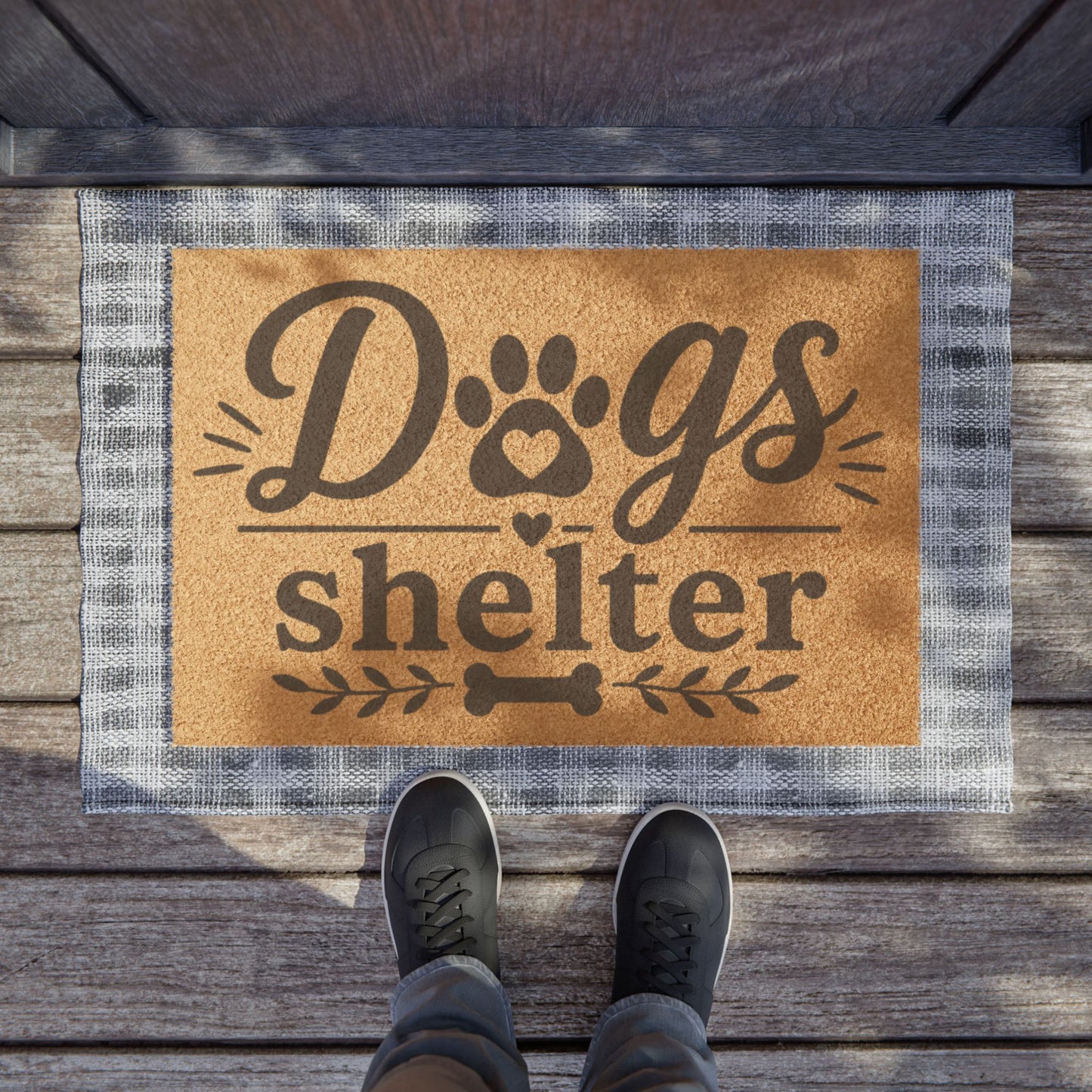 Doormat - "Dogs Shelter" Paw Print Coir Welcome Mat for Dog Lovers & Pet Shelters