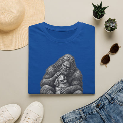Bigfoot & Puppy Tee — Gentle Sasquatch Holding Dog Graphic T-Shirt