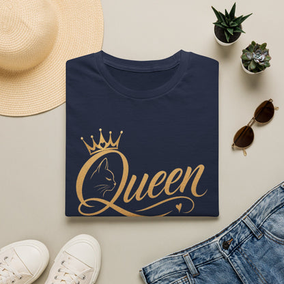 Queen cat lover T‑Shirt — Gold Crown Feminine Graphic Tee