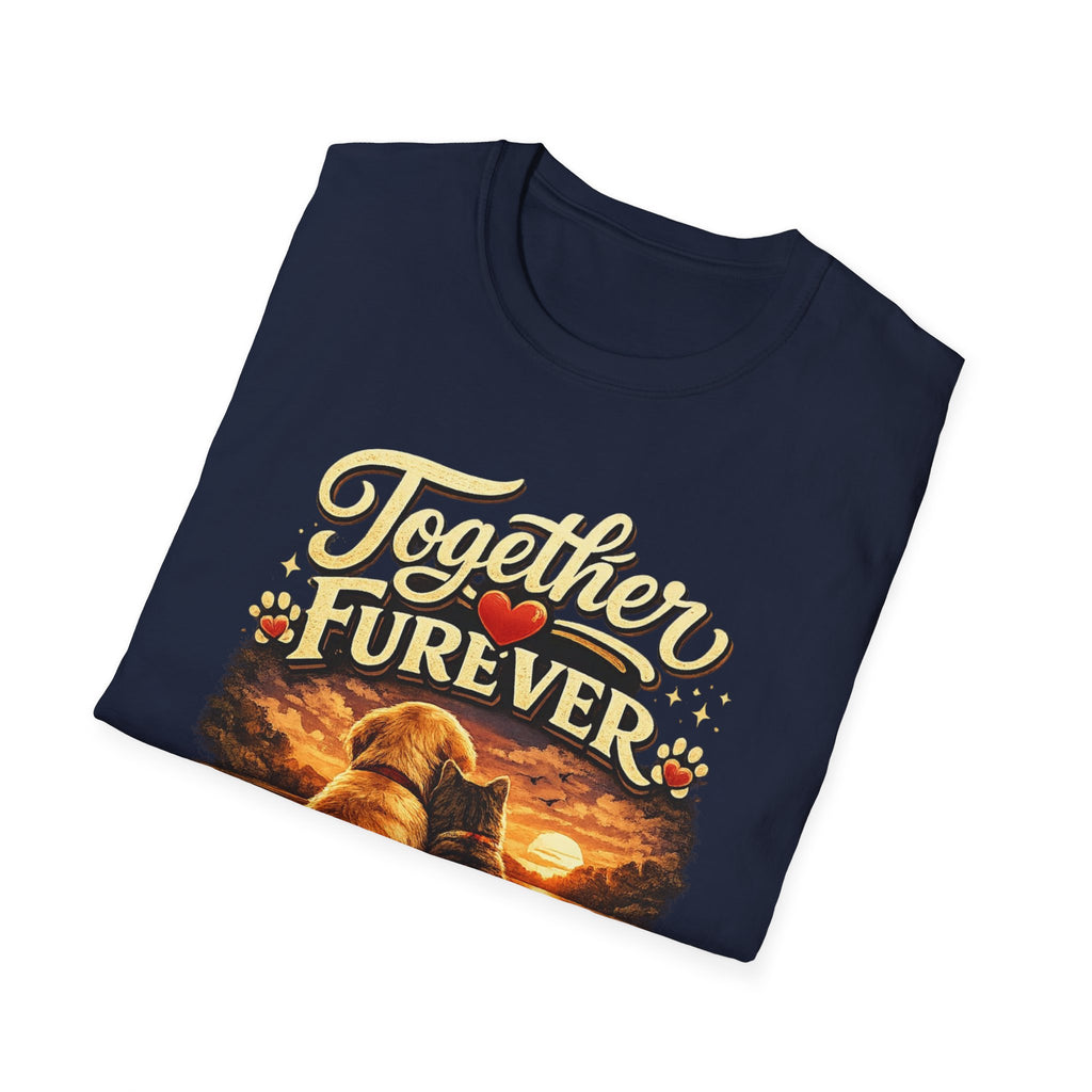 T-Shirt — "Together Furever" Dog and cat Sunset Graphic Tee